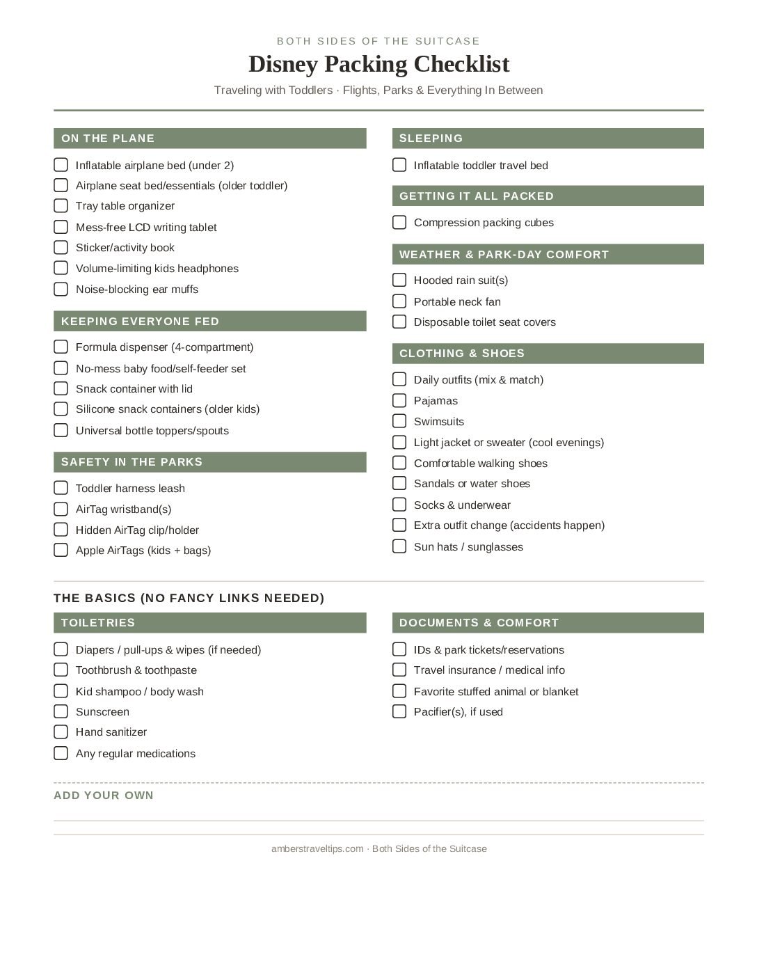 Disney Packing List